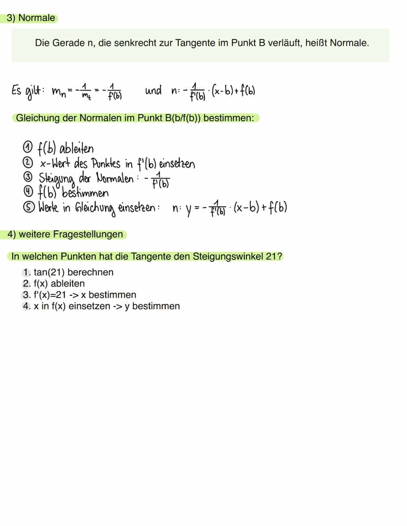 1) Tangente
allgemeine Geradengleichung: y= mx + c
• Tangente an einen Graphen einer differenzierbaren Funktion f im Punkt
P (u I f(u)) wenn