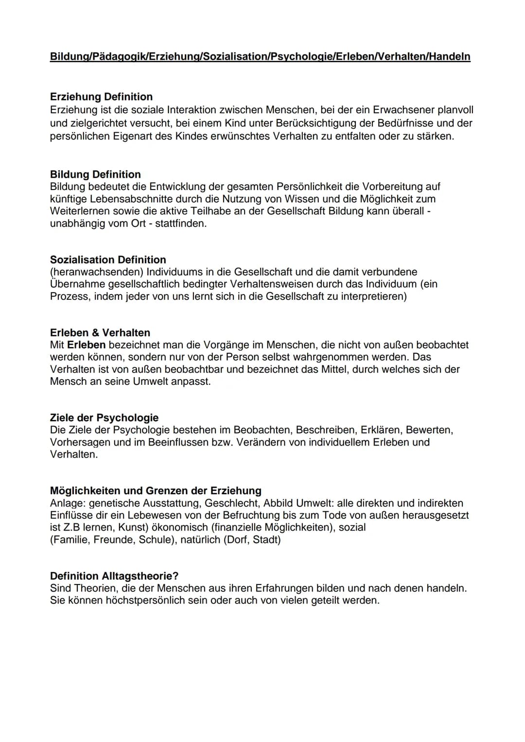 Bildung/Pädagogik/Erziehung/Sozialisation/Psychologie/Erleben/Verhalten/Handeln
Erziehung Definition
Erziehung ist die soziale Interaktion z