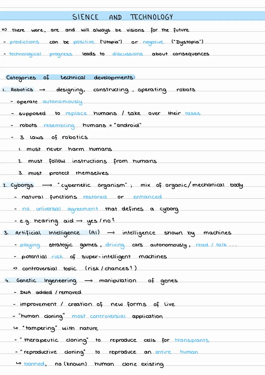 SIENCE AND TECHNOLOGY

=> there were, are and will always be visions for the future.

- predictions can be positive ("Utopia") or negative (
