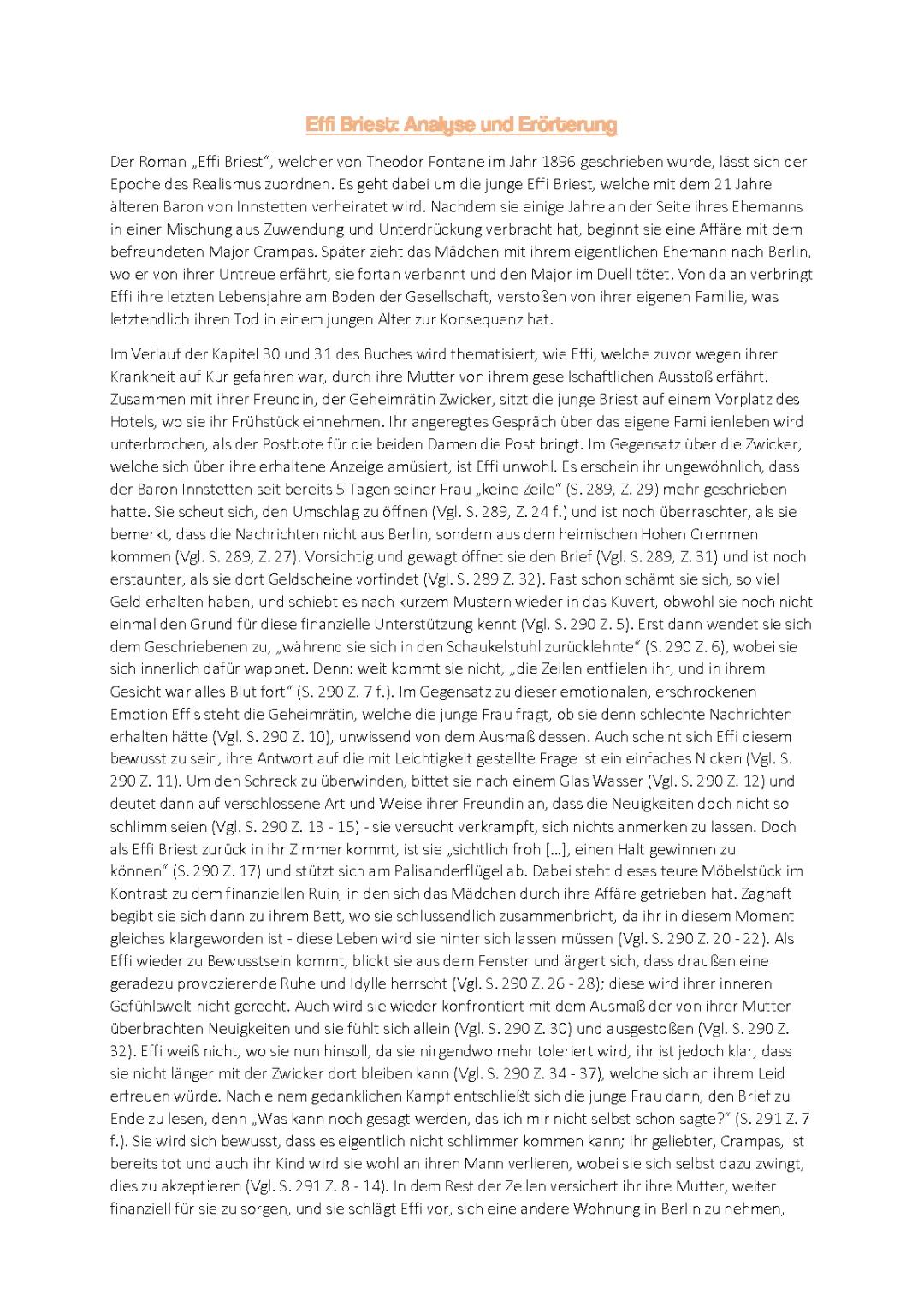 Effi Briest Zusammenfassung Kapitel 30, 31 + Analyse Kapitel 33 & 36