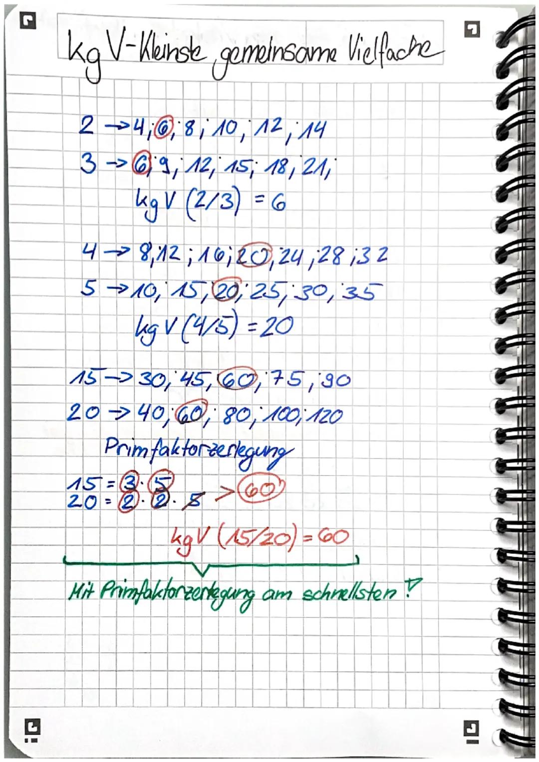 kg V-Kleinste gemeinsame Vielfache
24, 6, 8, 10, 12, 14
3 →> 6, 9, 12, 15; 18, 21;
kg V (2/3) = 6
4 → 8, 12; 16; 20; 24; 28;32
5 → 10, 15, 2