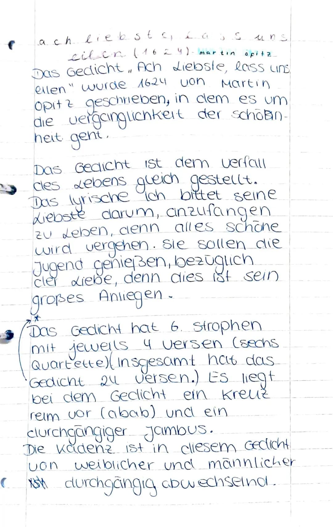 5
9
20
Ah Shamar mandons 9
no 9 4 59
perdan
Bedrückt
Übung zur Gedichtanalyse
Martin Opitz: Ach Liebste, lass uns eilen (1624)
zeitmangel
Ac