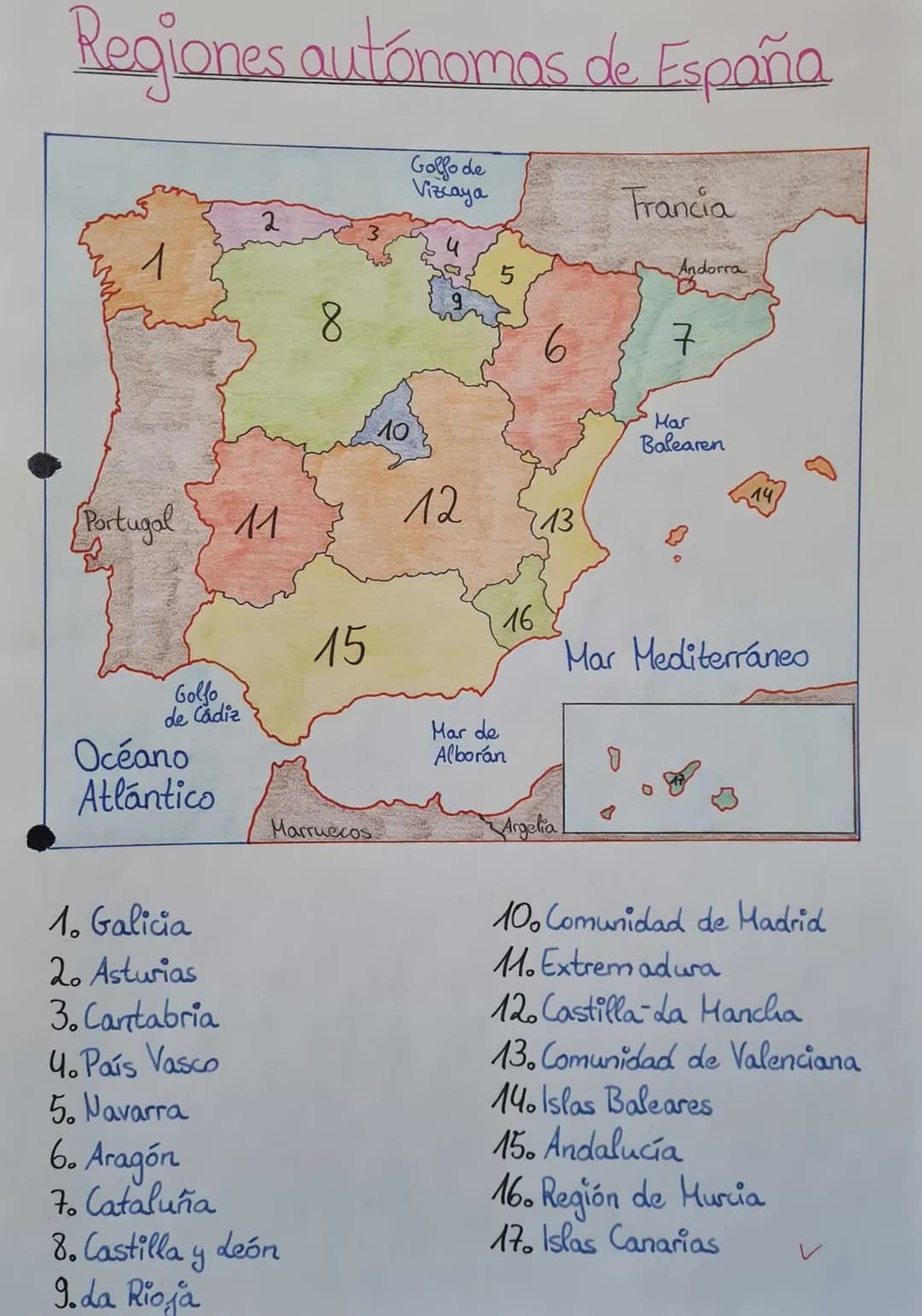 Regiones autónomos de España
1
Portugal 11
Golfo
de Cádiz
Océano
Atlantico
2
1. Galicia
20 Asturias
3. Cantabria
4. País Vasco
5. Navarra
6.