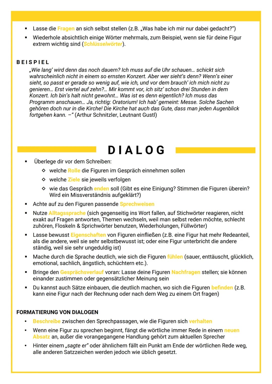 DIALOG & MONOLOG
INNERER MONOLOG
Vermittelt Gedanken & Gefühle einer einzelnen
Figur
Ist wie ein stummes Selbstgespräch
Offenbart das Innenl