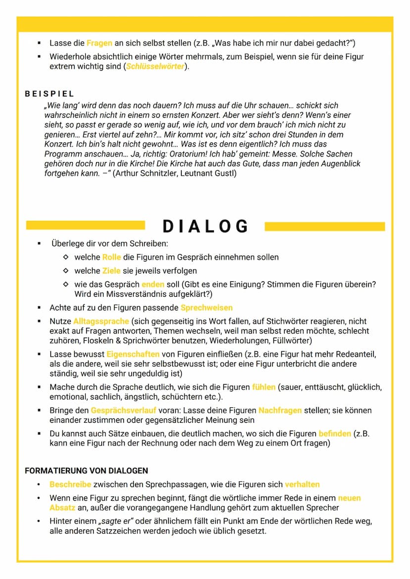 DIALOG & MONOLOG
INNERER MONOLOG
Vermittelt Gedanken & Gefühle einer einzelnen
Figur
Ist wie ein stummes Selbstgespräch
Offenbart das Innenl