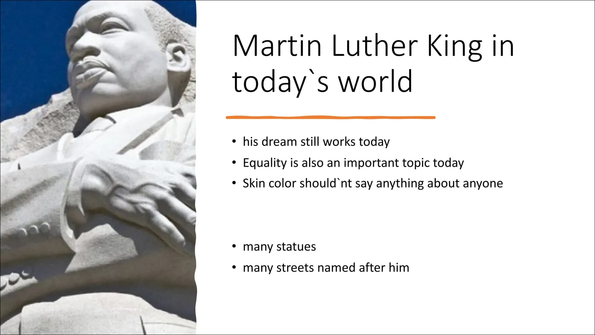 Martin Luther King Content of our presentation
• 1. general informations
2. family and childhood
• 3. "I have a dream"
●
4. Attack to MLK
• 