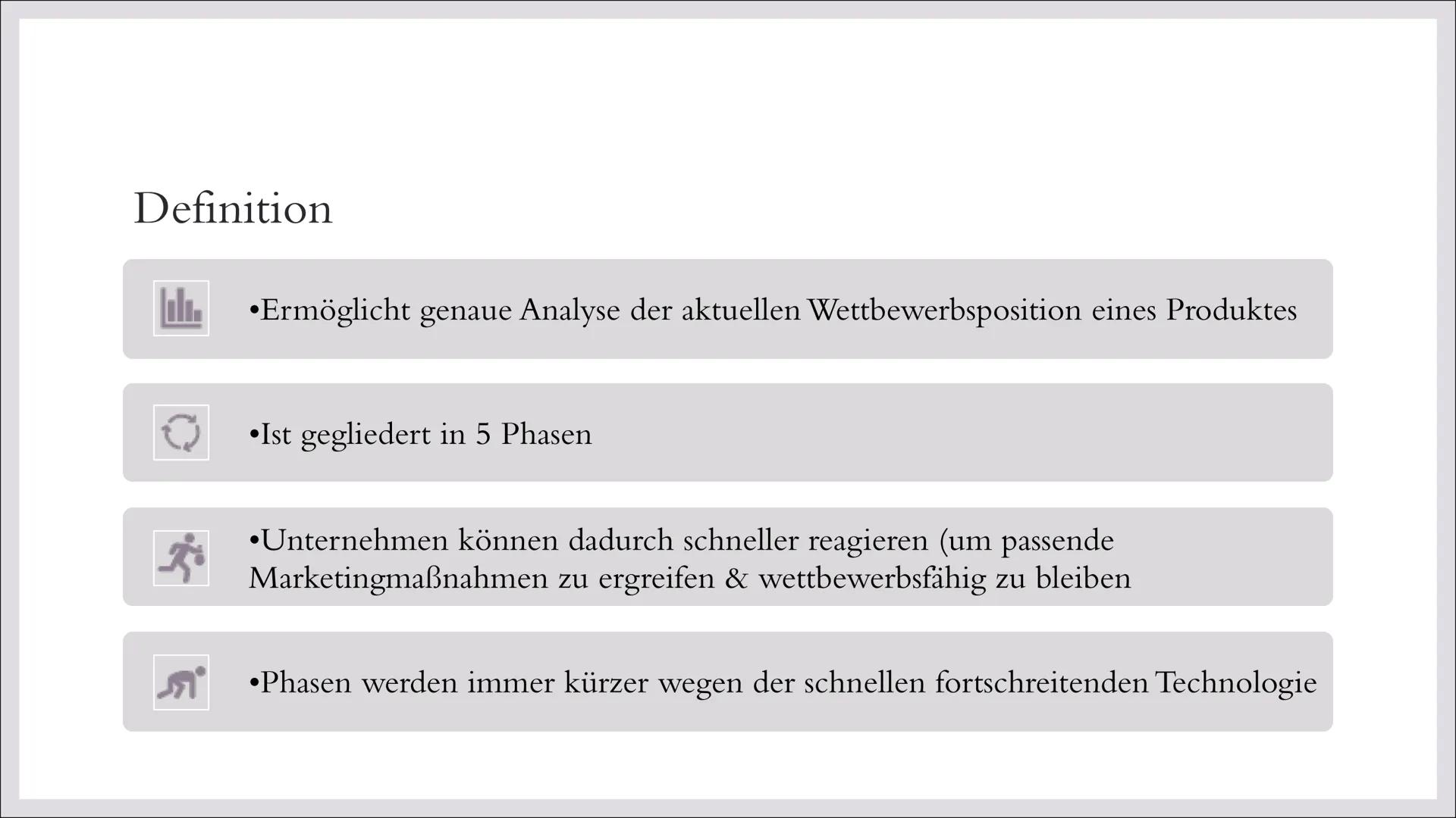 # DER PRODUKTLEBENSZYKLUS

Ein Konzept der BWL Definition

•Ermöglicht genaue Analyse der aktuellen Wettbewerbsposition eines Produktes

•Is