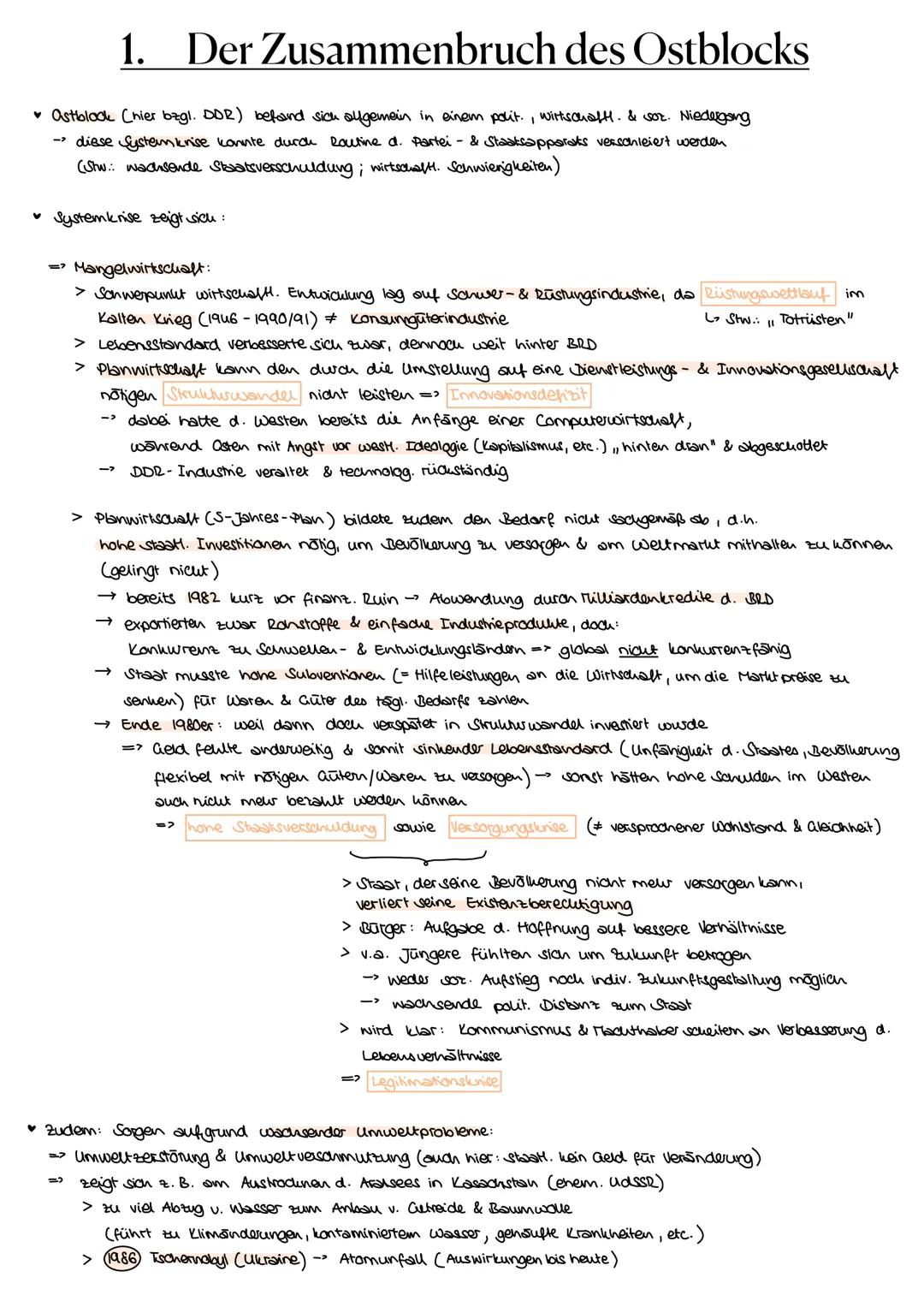 # 1. Der Zusammenbruch des Ostblocks

*   Astblock Chier bzgl. DDR) befand sich allgemein in einem polit., wirtschaft. & sor. Niedergoing
* 