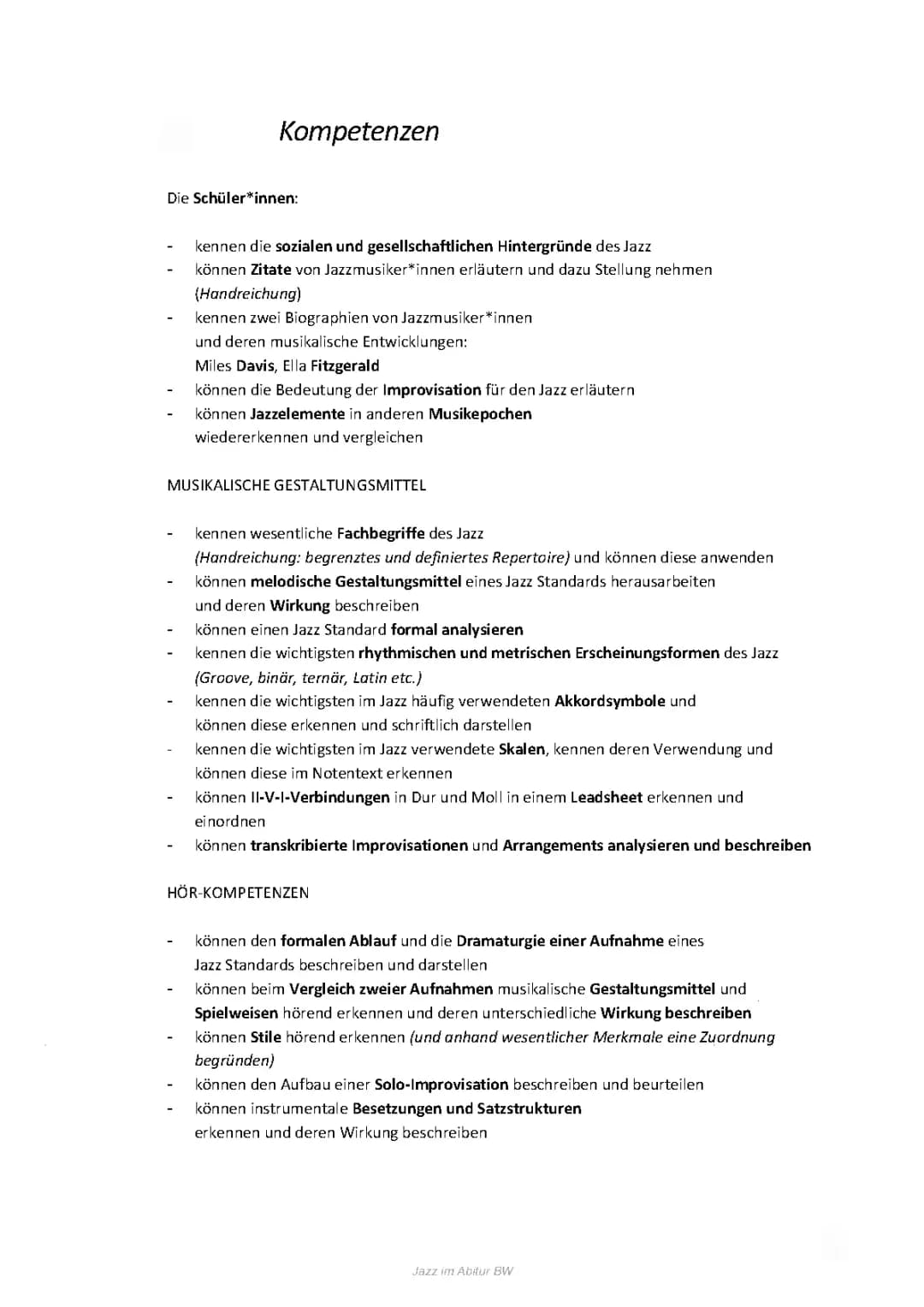  Jazz (Theorie) Abitur BW