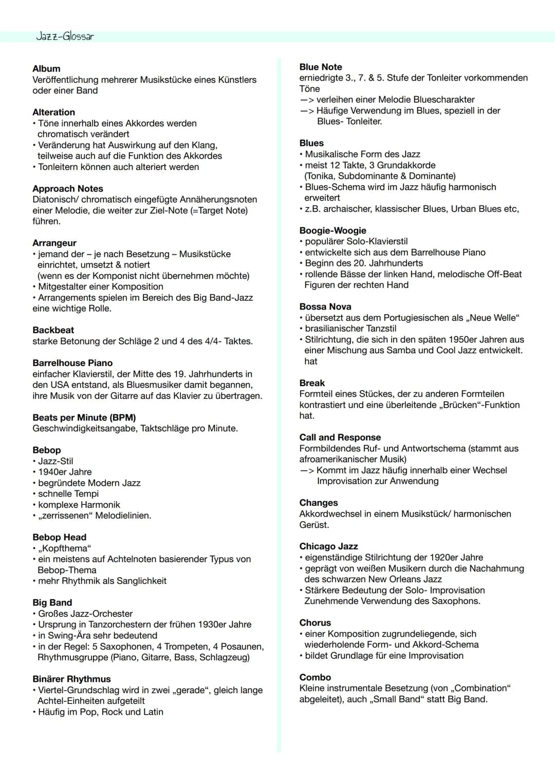 Kompetenzen
Die Schüler*innen:
kennen die sozialen und gesellschaftlichen Hintergründe des Jazz
können Zitate von Jazzmusiker*innen erläuter