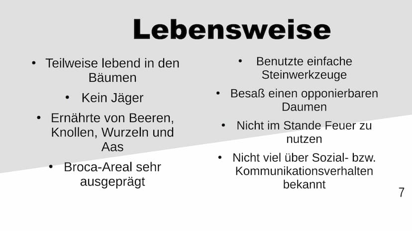Homo habilis
1 Inhaltsverzeichnis
Stammbaum/zeitliche Lage
Steckbrief
Funde OH5/OH7
Lebensweise
2 Stammbaum/zeitliche Lage
4,5
A.
H. =
Austr