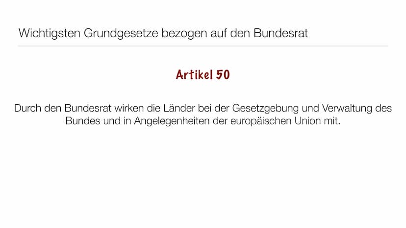 Der deutsche Bundesrat Allgemein Definition Bundesrat
●
Der Bundesrat ist ein Verfassungsorgan der Bundesrepublik Deutschland.
Welches die L