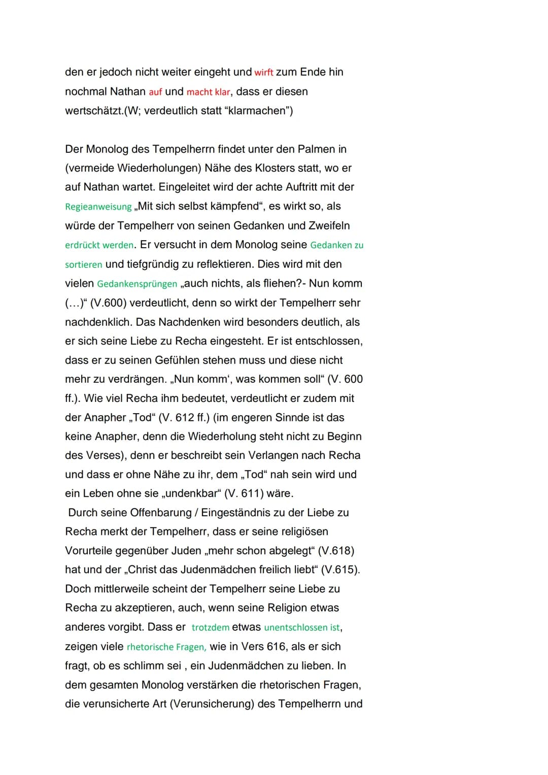 Dramenszenenanalyse Nathan der Weise 3,8
Der 8. Auftritt des 3. Aufzuges des dramatischen Gedichtes
,,Nathan der Weise", das 1779 in der Epo