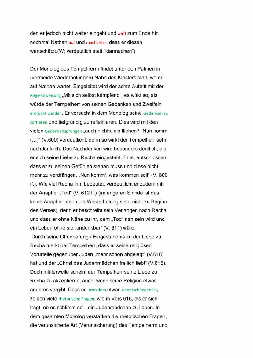 Dramenszenenanalyse Nathan der Weise 3,8
Der 8. Auftritt des 3. Aufzuges des dramatischen Gedichtes
,,Nathan der Weise", das 1779 in der Epo