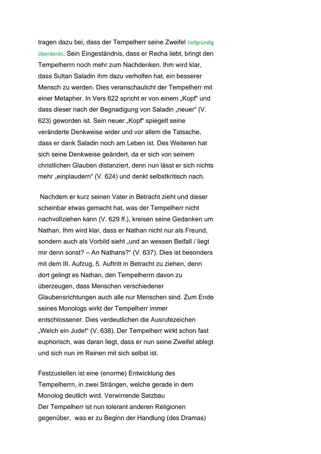 Dramenszenenanalyse Nathan der Weise 3,8
Der 8. Auftritt des 3. Aufzuges des dramatischen Gedichtes
,,Nathan der Weise", das 1779 in der Epo