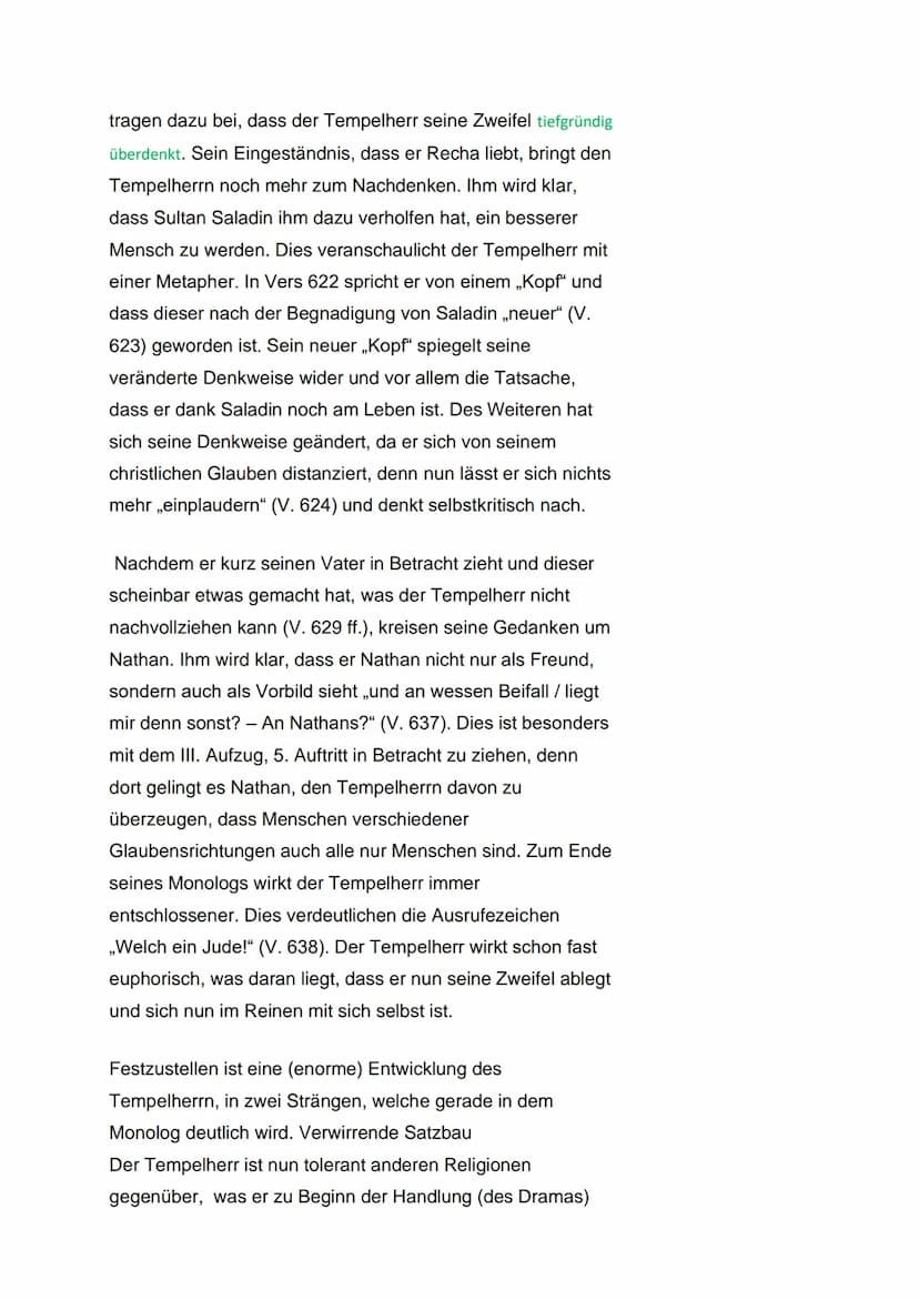Dramenszenenanalyse Nathan der Weise 3,8
Der 8. Auftritt des 3. Aufzuges des dramatischen Gedichtes
,,Nathan der Weise", das 1779 in der Epo