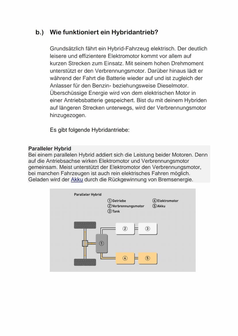 Technik-Motoren
Hybridantrieb
Steckdose
Tankstelle
a.) Was ist ein Hybridantrieb ?
Das Wort „Hybrid" kommt aus dem Lateinischen und bedeutet