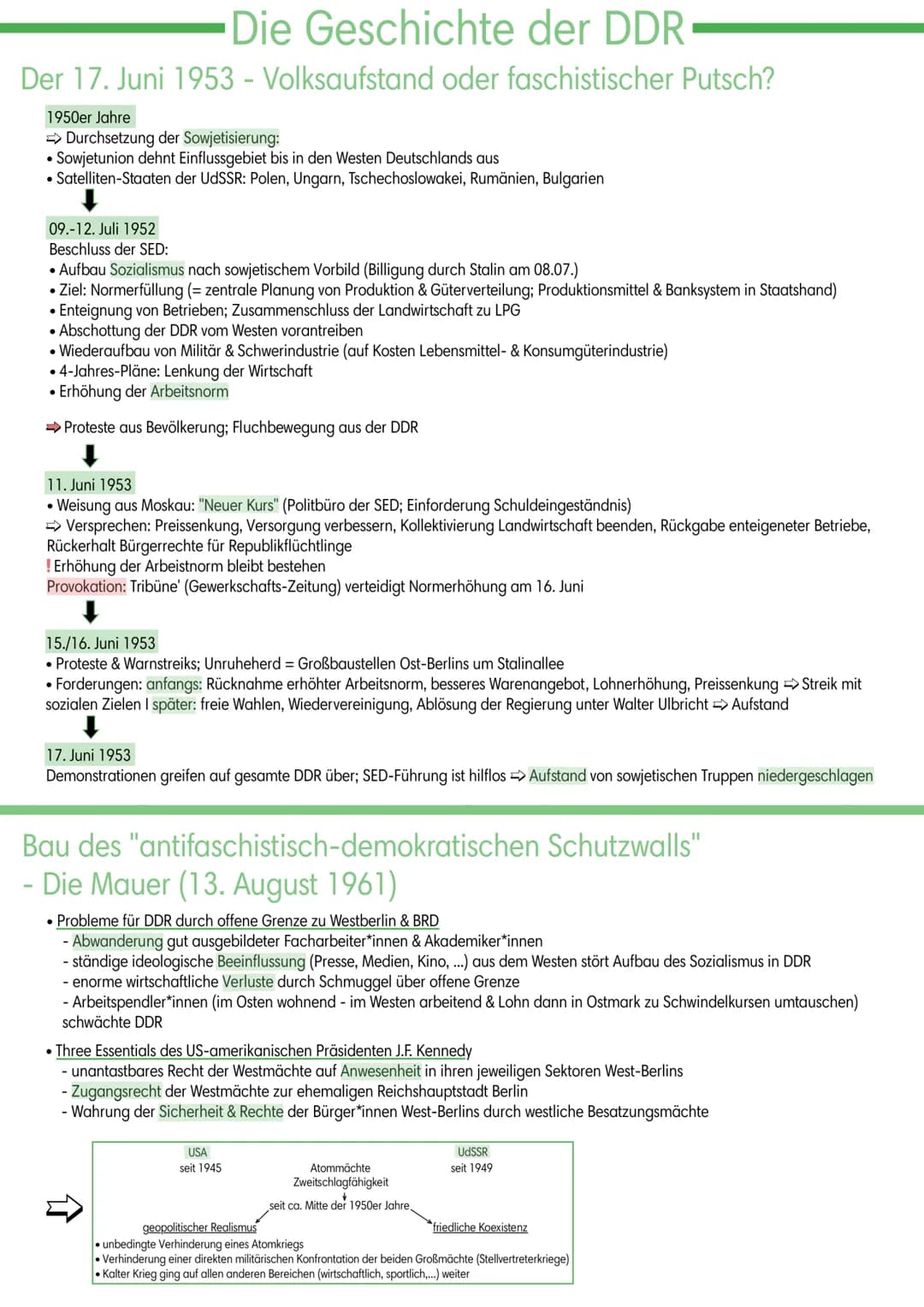 Die Geschichte der DDR
Der 17. Juni 1953 - Volksaufstand oder faschistischer Putsch?
1950er Jahre
➡>Durchsetzung der Sowjetisierung:
• Sowje