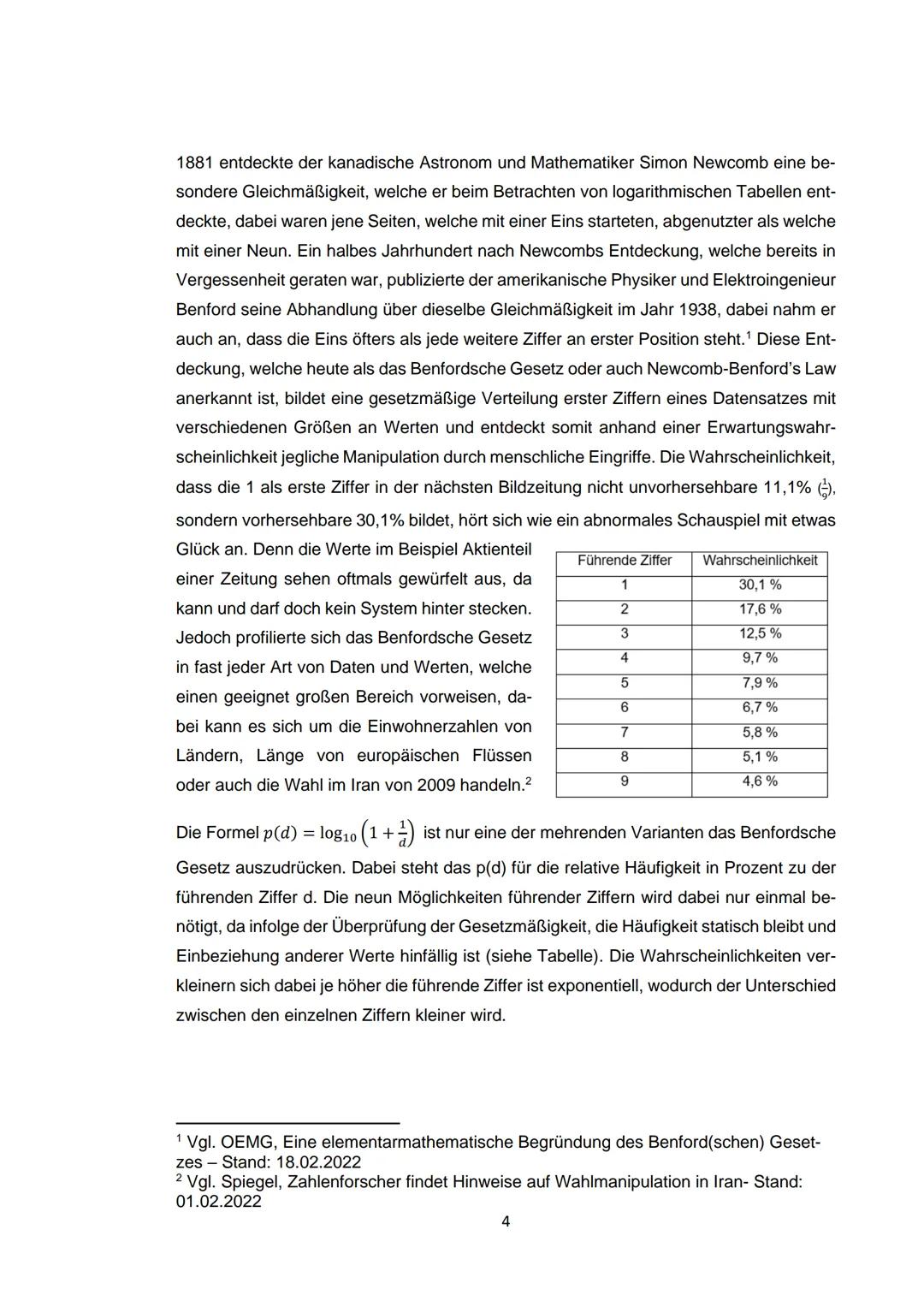 2021/22
Kurs:
Verfasser: M
Fachlehrerin:
Zeitraum:
Facharbeit
im Grundkurs Mathematik
Benfordsches Gesetz
2022 1. Eröffnung
1.1 Einleitung
1