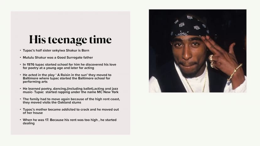 TUPAC AMARU SHAKUR • General about Tupac
His teenage time
After the move
His rap career
First attack
●
●
●
●
●
●
●
●
His death
Is Tupac stil