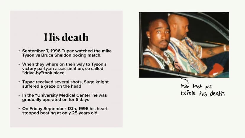 TUPAC AMARU SHAKUR • General about Tupac
His teenage time
After the move
His rap career
First attack
●
●
●
●
●
●
●
●
His death
Is Tupac stil
