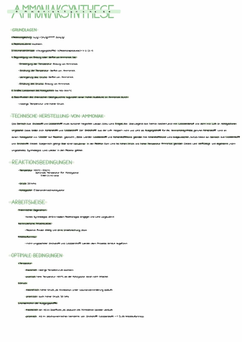 AMMALLAVCWITHESE
mmoniak syn
a
ALL VIVIAIN
GRUNDLAGEN
1 Reaktionsgleichung: U₂(g) + 3H₂(g) 2013 (g)
2.Reaktionswärme exotherm
3. Volumenverh