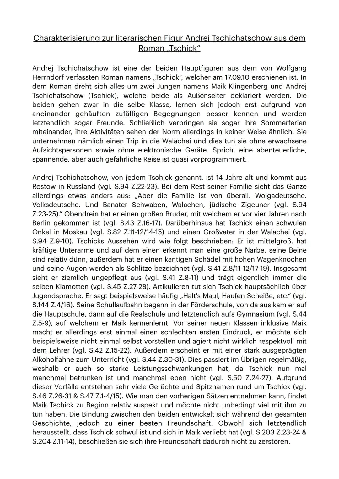 Charakterisierung zu Tschick 