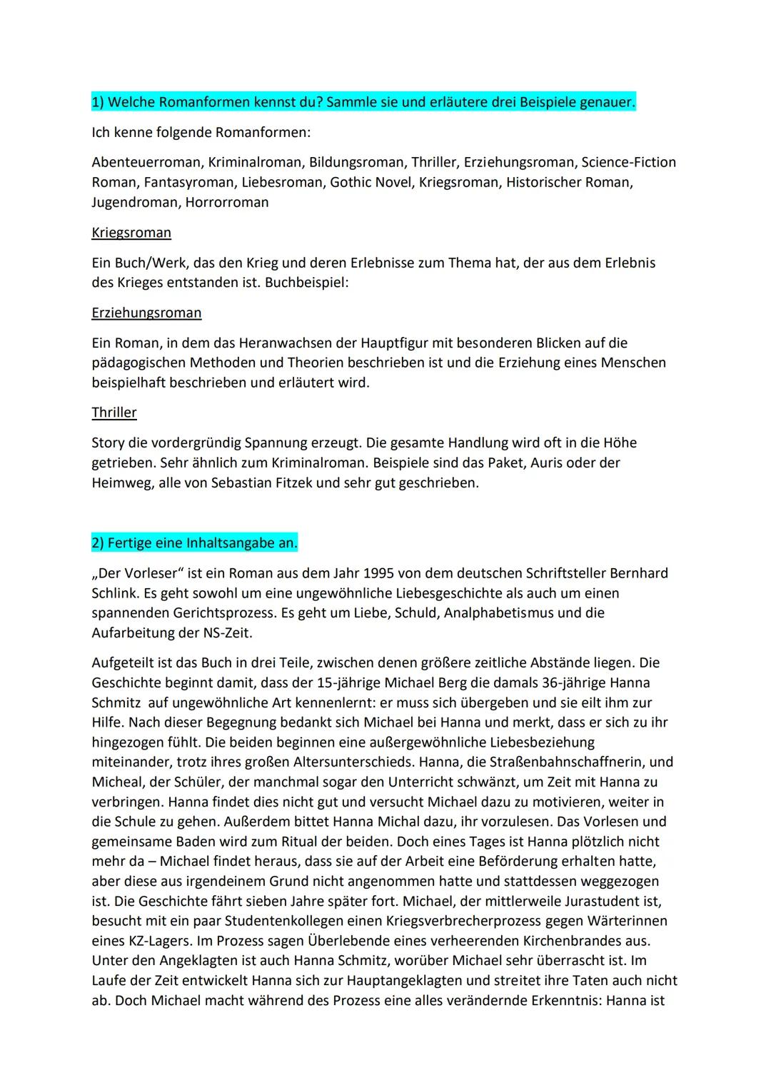 Freiarbeitsplan für den Roman,„Der Vorleser" von Bernhard Schlink

Célina Jacobs

|   | Fragestellung                                       