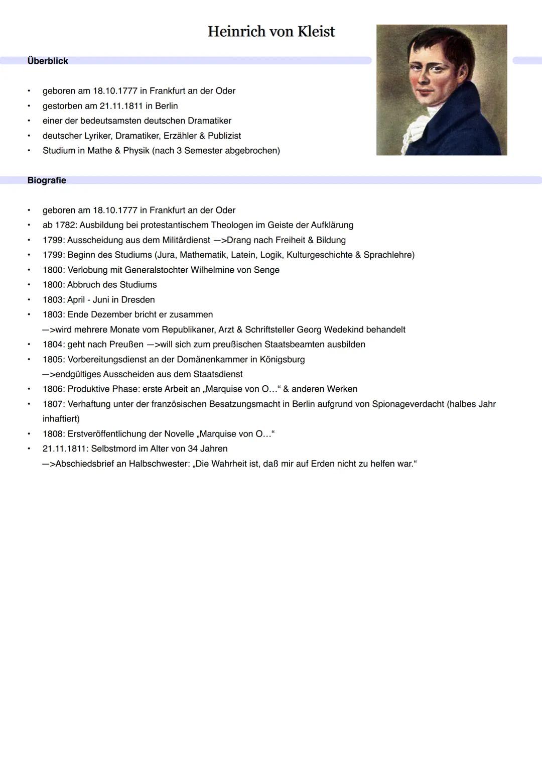 # Die Marquise von O

Übersicht

*   Veröffentlichung: 1808
*   Autor: Heinrich von Kleist
*   Gattung: Novelle
*   Epoche: Aufklärung
*   H