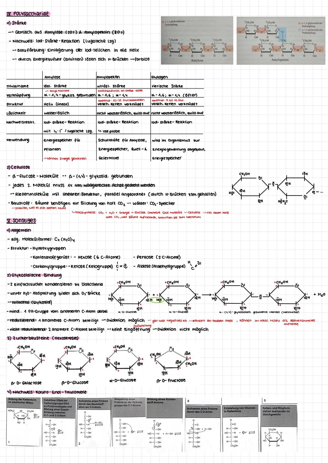 # chemie-KS 4

Kohlenhydrate

I. Monosaccharide Einfachzucker

1) Glucose C H12 06

- polares Holekül kann Dipol-Dipol-ww ausbilden, reduzie