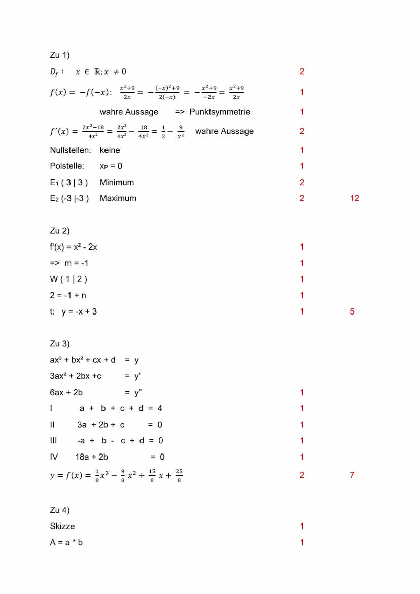 Leistungskontrolle
Analysis 2
x² +9
2x
1) Gegeben ist eine Funktion f durch y = f(x) =
(x = D,). Gib den
größtmöglichen Definitionsbereich a