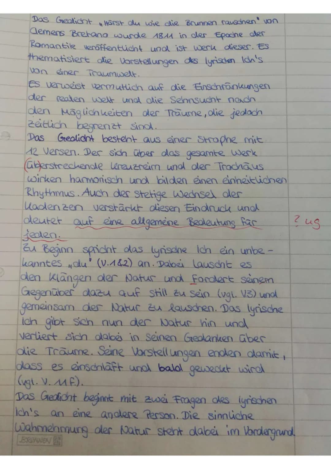 Ondicatopse
Thema 2: Clemens Brentano: Hörst du, wie die Brunnen rauschen
Analysiere und interpretiere Brentanos Gedicht Hörst du wie die Br