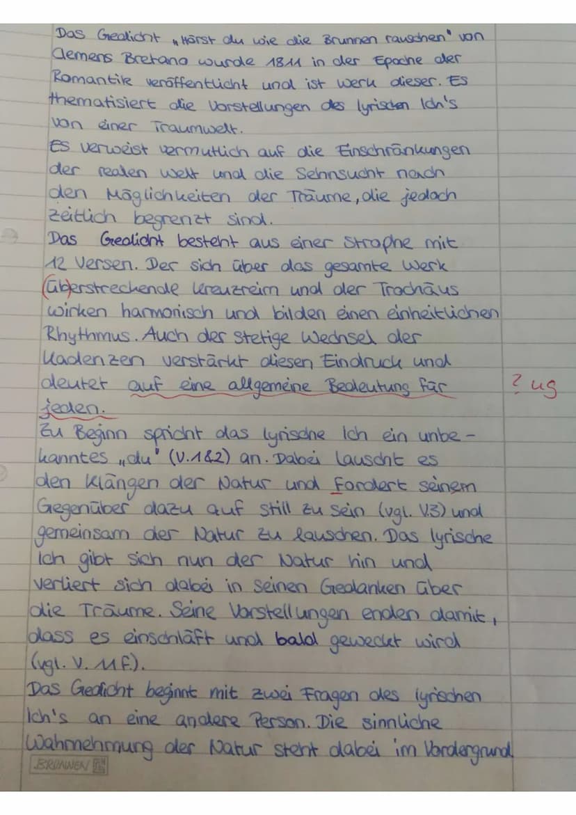 Ondicatopse
Thema 2: Clemens Brentano: Hörst du, wie die Brunnen rauschen
Analysiere und interpretiere Brentanos Gedicht Hörst du wie die Br