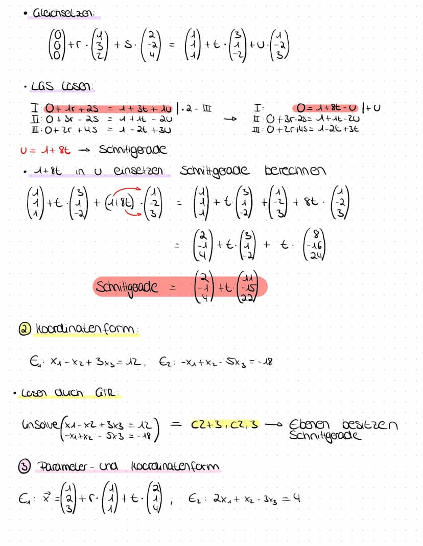 Lo Lösungsmöglichkeiten:
1) Bei einer Losung (einem gemeinsamen Punut), schneiden sich
Gerade
2) Bei Leiner Lösung (keinem gemeinsamen Punut