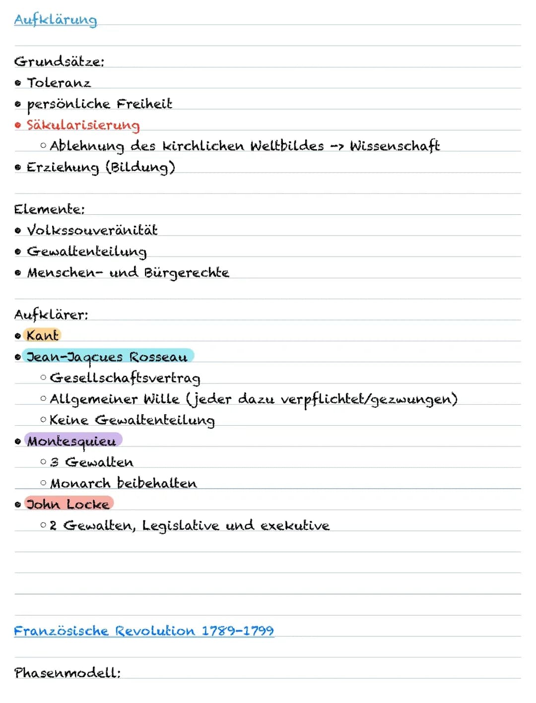 Französische Revolution Lernzettel