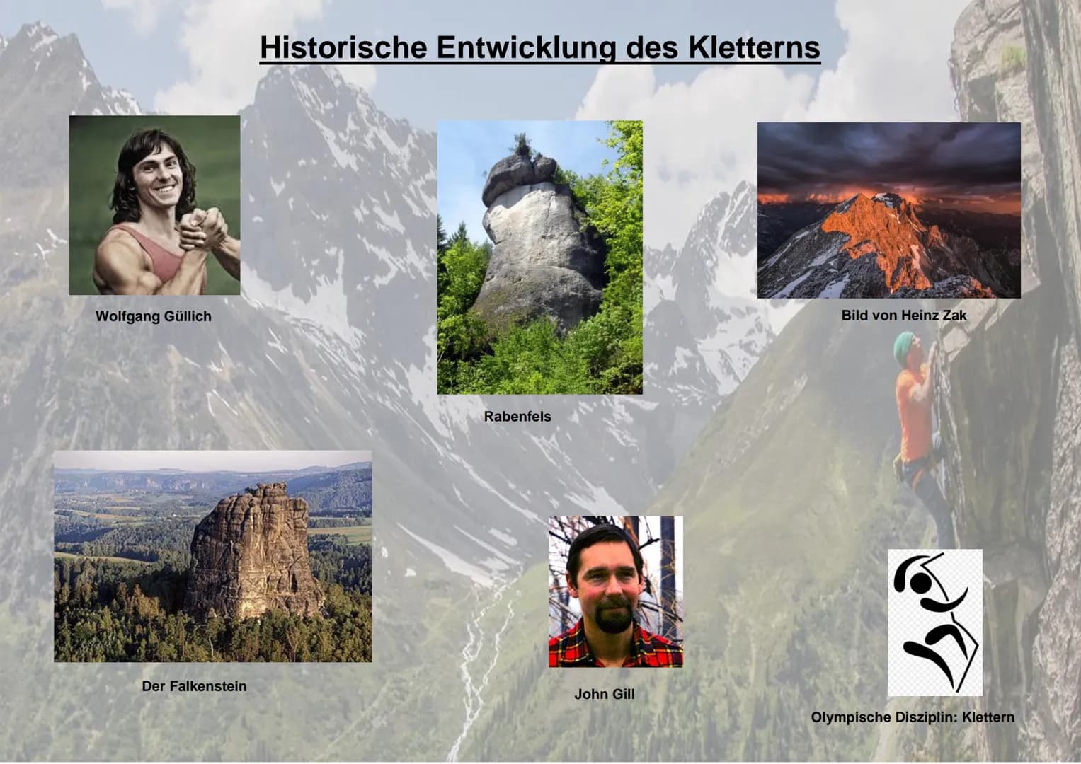 
<h2 id="anfngedeskletterns">Anfänge des Kletterns</h2>
<p>Klettern ist eine Fortbewegungsart, die früher zum Sichten von Feinden oder Tiere