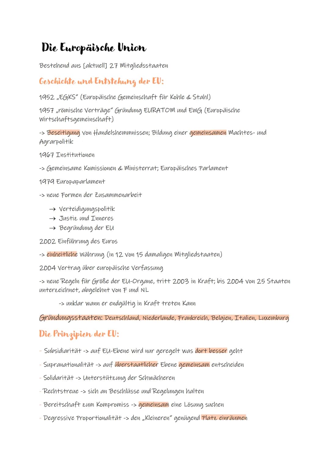 Die Europäische Union
Bestehend aus [aktuell] 27 Mitgliedsstaaten
Geschichte und Entstehung der EU:
1952,EGKS" (Europäische Gemeinschaft für