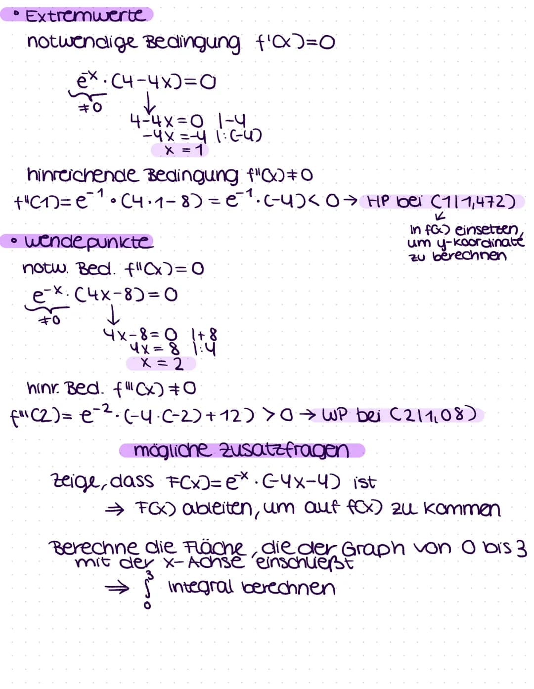 ÜBERSICHT E-FUNKTIONEN
f(x)= ex
=e*
O
Eulersche zani
e 2,718
f'(x)=e
•Produktregel
• die e-Funktion wächst streng monoton
und exponentiell
•
