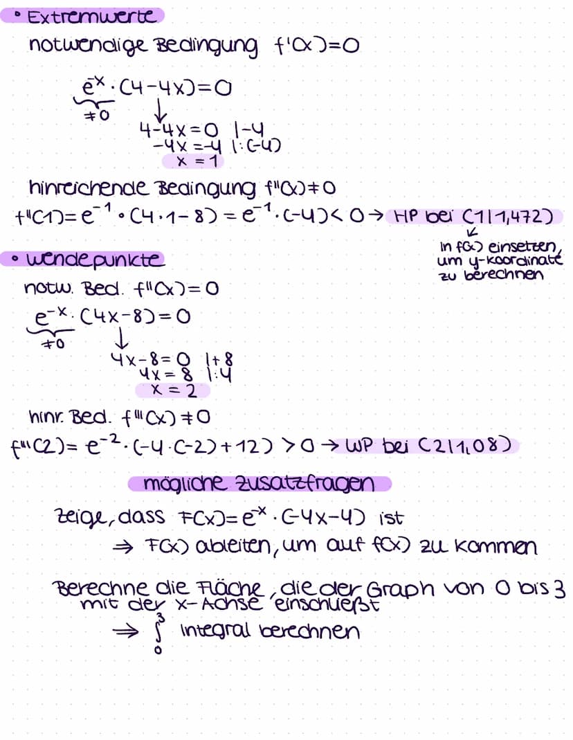 ÜBERSICHT E-FUNKTIONEN
f(x)= ex
=e*
O
Eulersche zani
e 2,718
f'(x)=e
•Produktregel
• die e-Funktion wächst streng monoton
und exponentiell
•