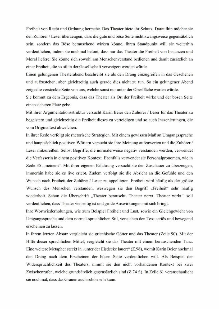 Analyse
Artikel
In ihrer Rede ,,Theater berauscht. Theater nervt. Theater wirkt." aus dem Jahr 2010 thematisiert
Karin Beier die Freiheit de