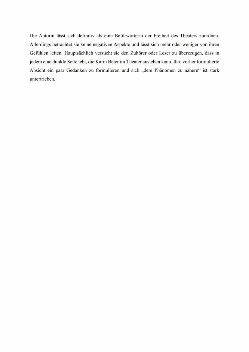 Analyse
Artikel
In ihrer Rede ,,Theater berauscht. Theater nervt. Theater wirkt." aus dem Jahr 2010 thematisiert
Karin Beier die Freiheit de