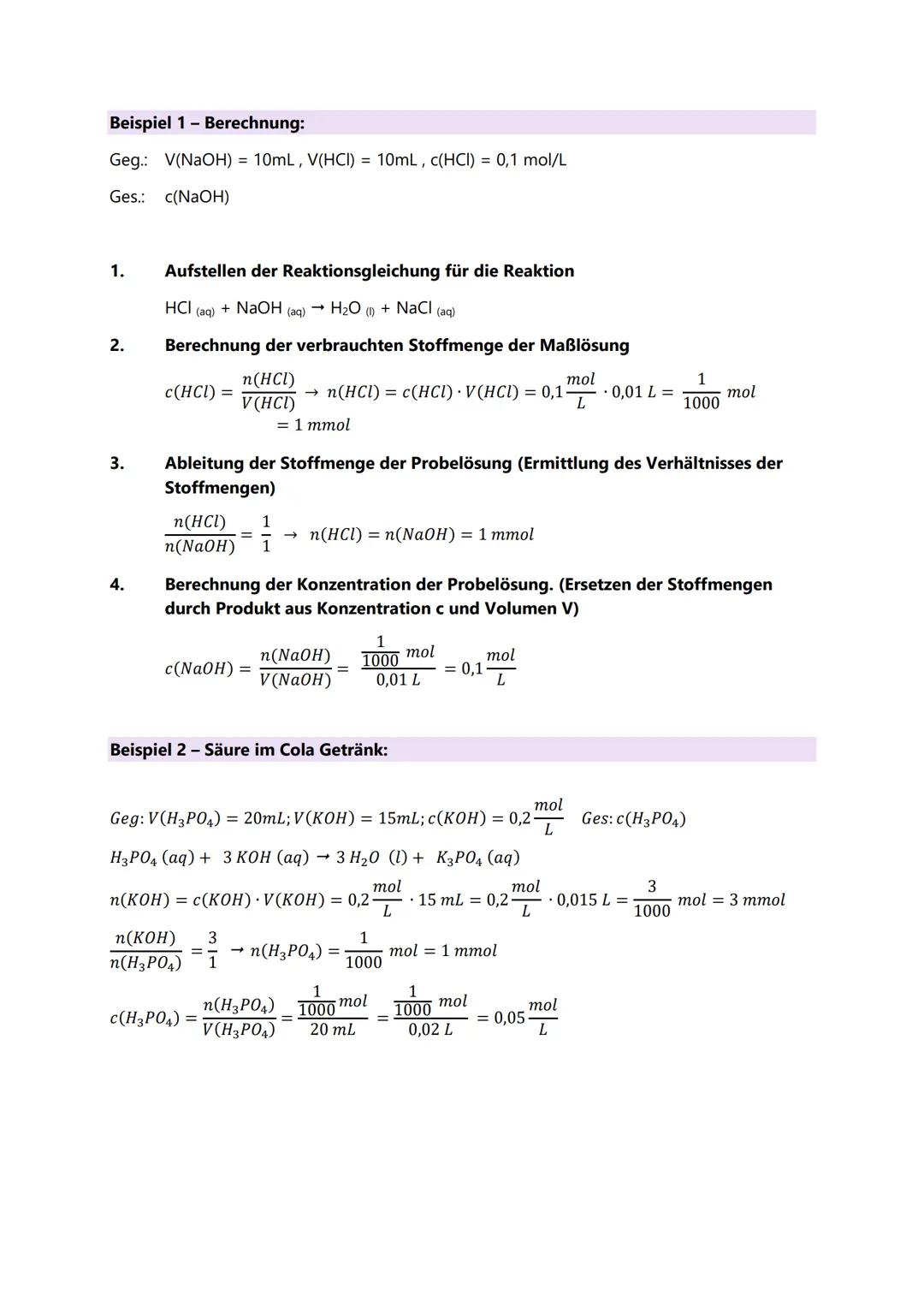 Säure-Base-Titration
Bei einer Titration oder Maßanalyse wird die Eigenschaft genutzt, dass Säuren und Basen sich
gegenseitig neutralisieren