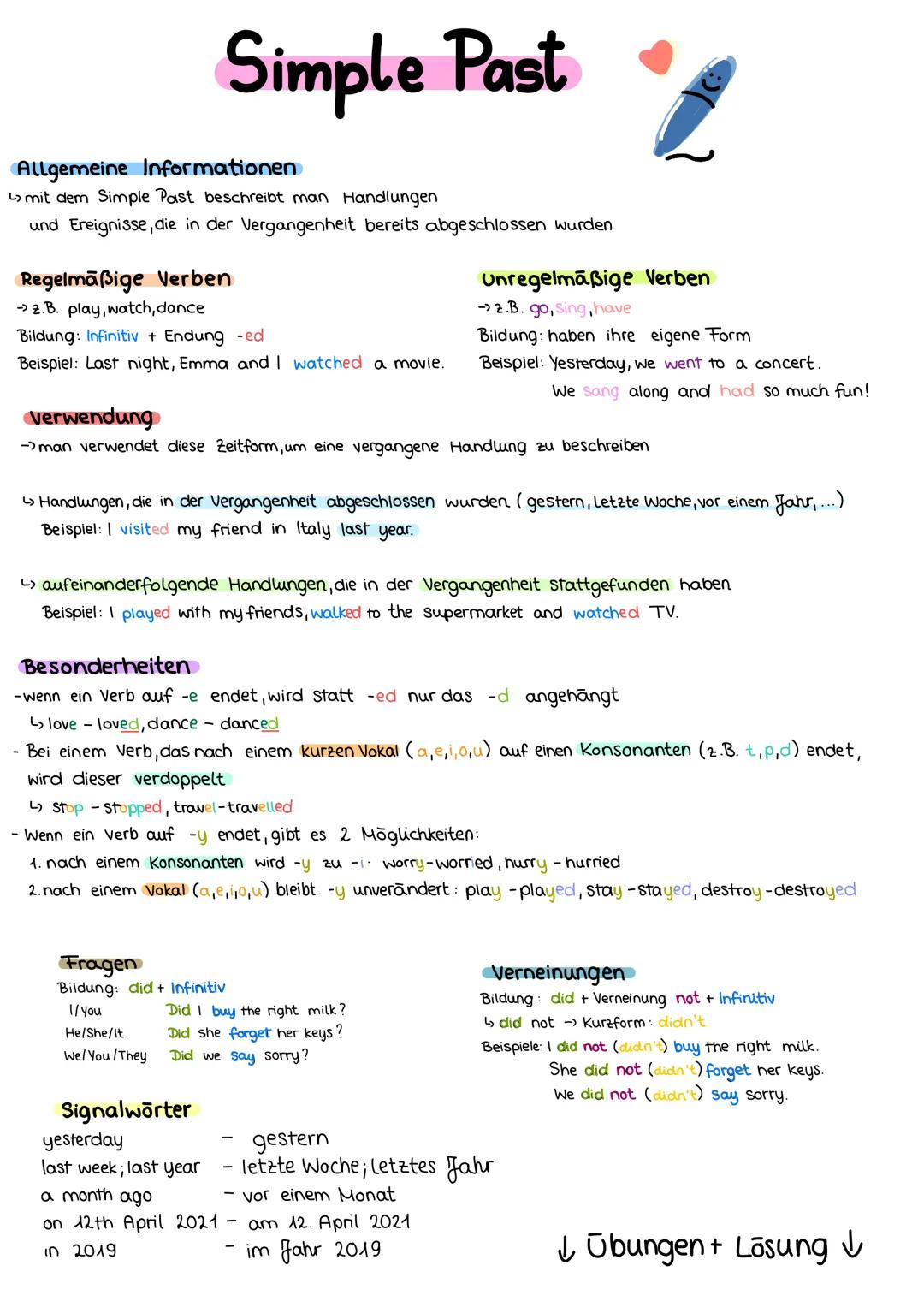 Simple Past
Allgemeine Informationen
L mit dem Simple Past beschreibt man Handlungen
und Ereignisse, die in der Vergangenheit bereits abgesc