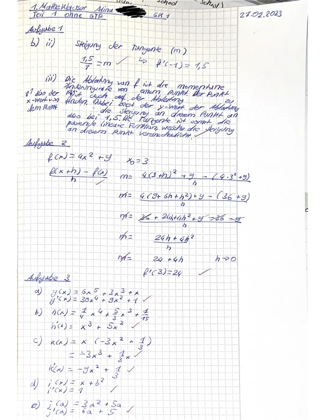 Name: Alins
Aufgabe 1:
3. Klausur EF GK 1
Hilfsmittelfreier Klausurteil (Maximal 25 Minuten)
Im Folgenden ist der Graph einer Funktion f dar