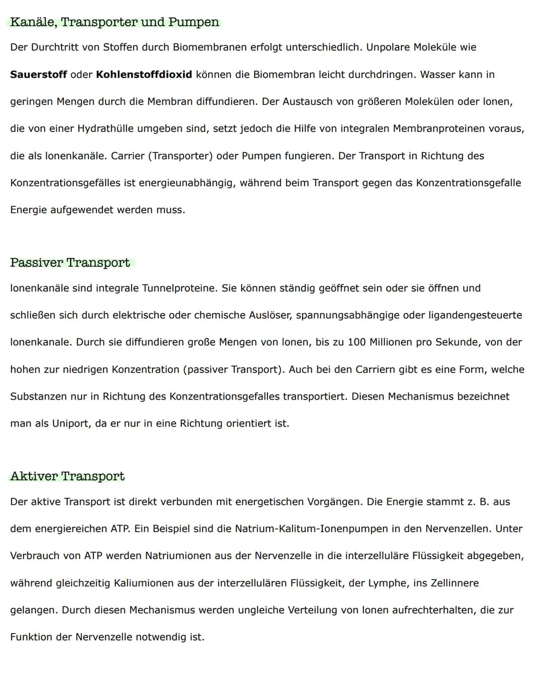 Biologieklausur
Nervenzellen - Bau und Funktionen
Reiz-Erregungs-Transformation
Sinneszellen sind selektiv und reagieren nur auf entsprechen