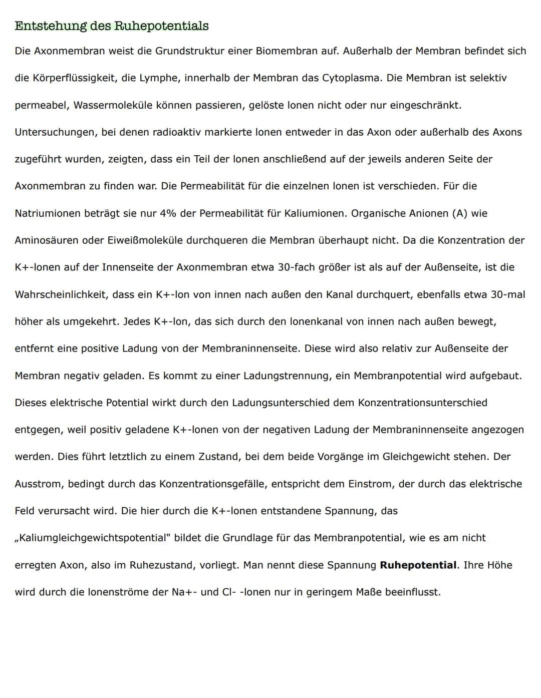 Biologieklausur
Nervenzellen - Bau und Funktionen
Reiz-Erregungs-Transformation
Sinneszellen sind selektiv und reagieren nur auf entsprechen