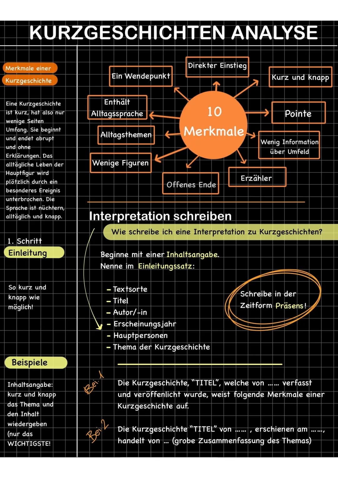 KURZGESCHICHTEN ANALYSE
Merkmale einer
Kurzgeschichte
Eine Kurzgeschichte
ist kurz, hat also nur
wenige Seiten
Umfang. Sie beginnt
und endet