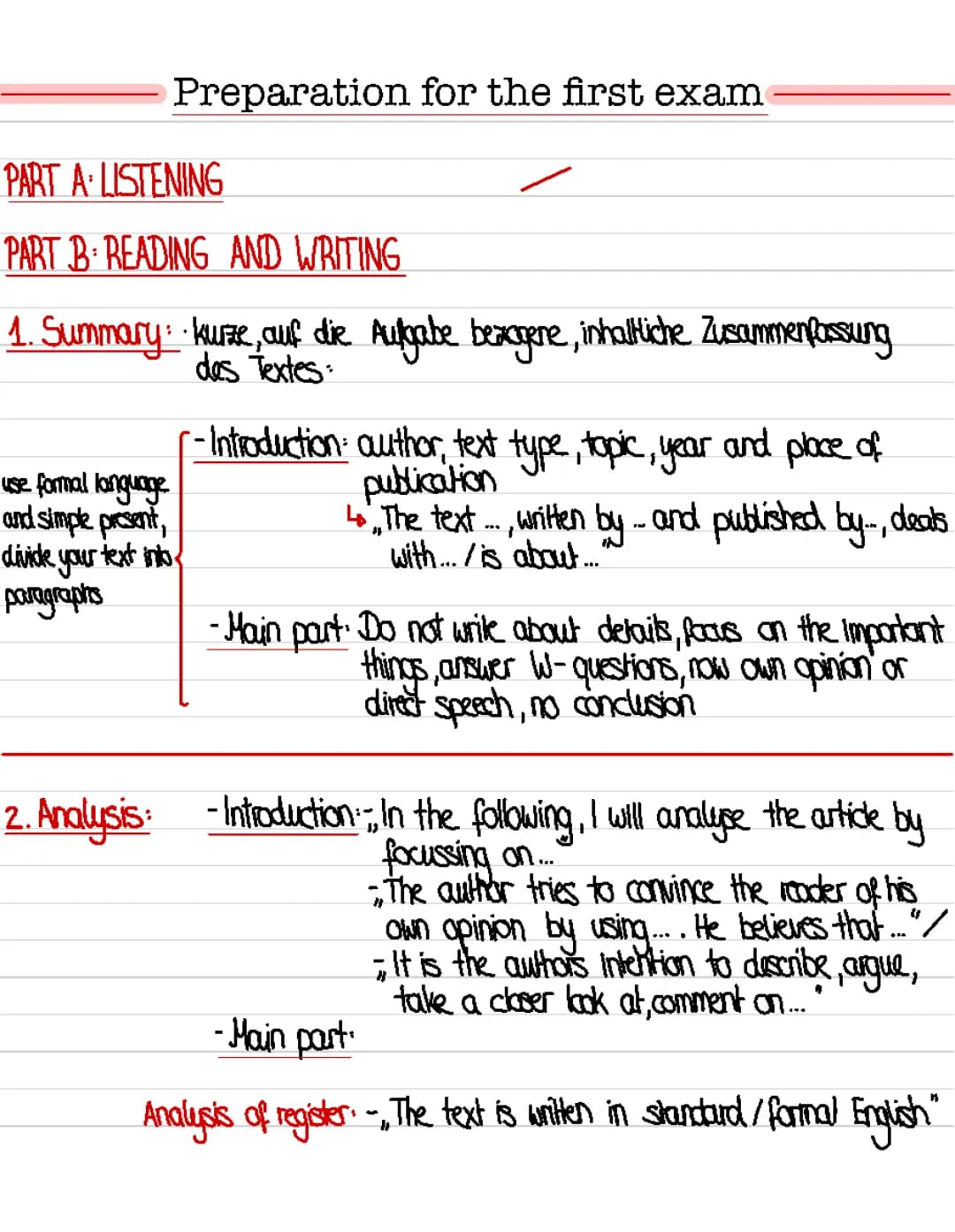 How to write a summary, an analysis and a comment? 