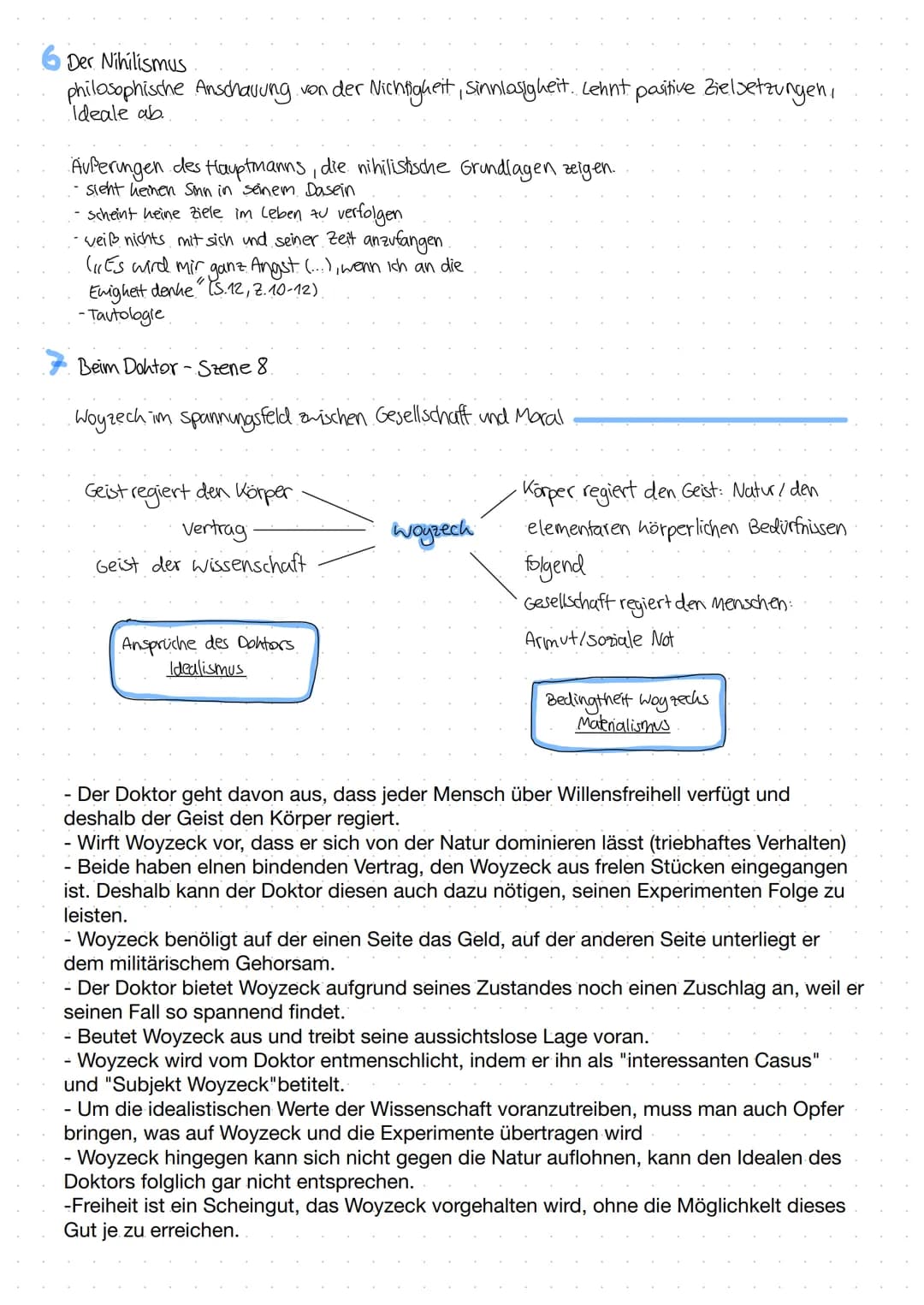 Woyzeck Lernzettel
Idealismus (Doktor, Hauptmann)
Denken und Handeln nach Idealen
- Die Welt zu sehen wie sie sein sollte, nicht wie sie ist