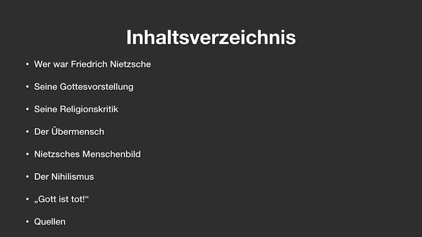 Friedrich Nietzsche ●
●
Seine Gottesvorstellung
• Seine Religionskritik
●
●
• Der Übermensch
●
Wer war Friedrich Nietzsche
●
Inhaltsverzeich